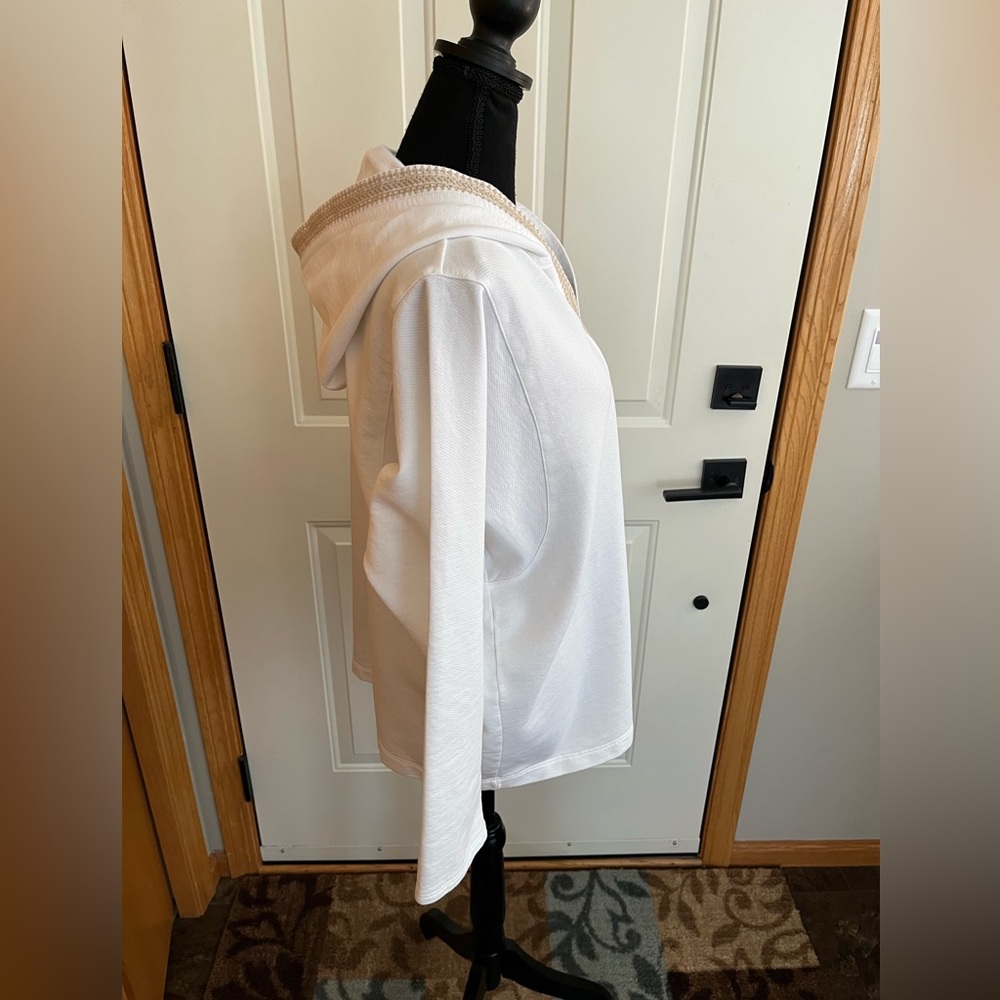Women’s Pure Jill cream cotton boho resortwear pull over hood tunic. Medium - Picture 3 of 16